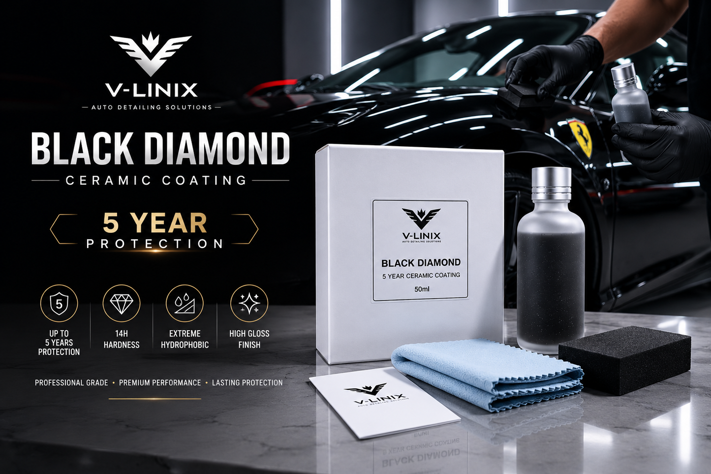 VLINIX Black Diamond Graphene Ceramic Coating - 5 Years Protection 14h - 50ml