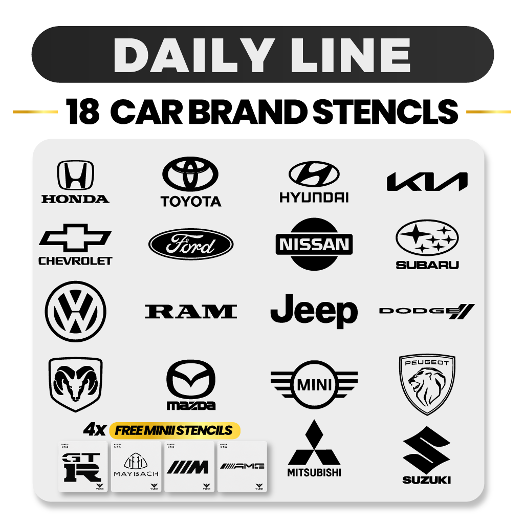 18 car brand stencil set, Daily Line, V-LINIX