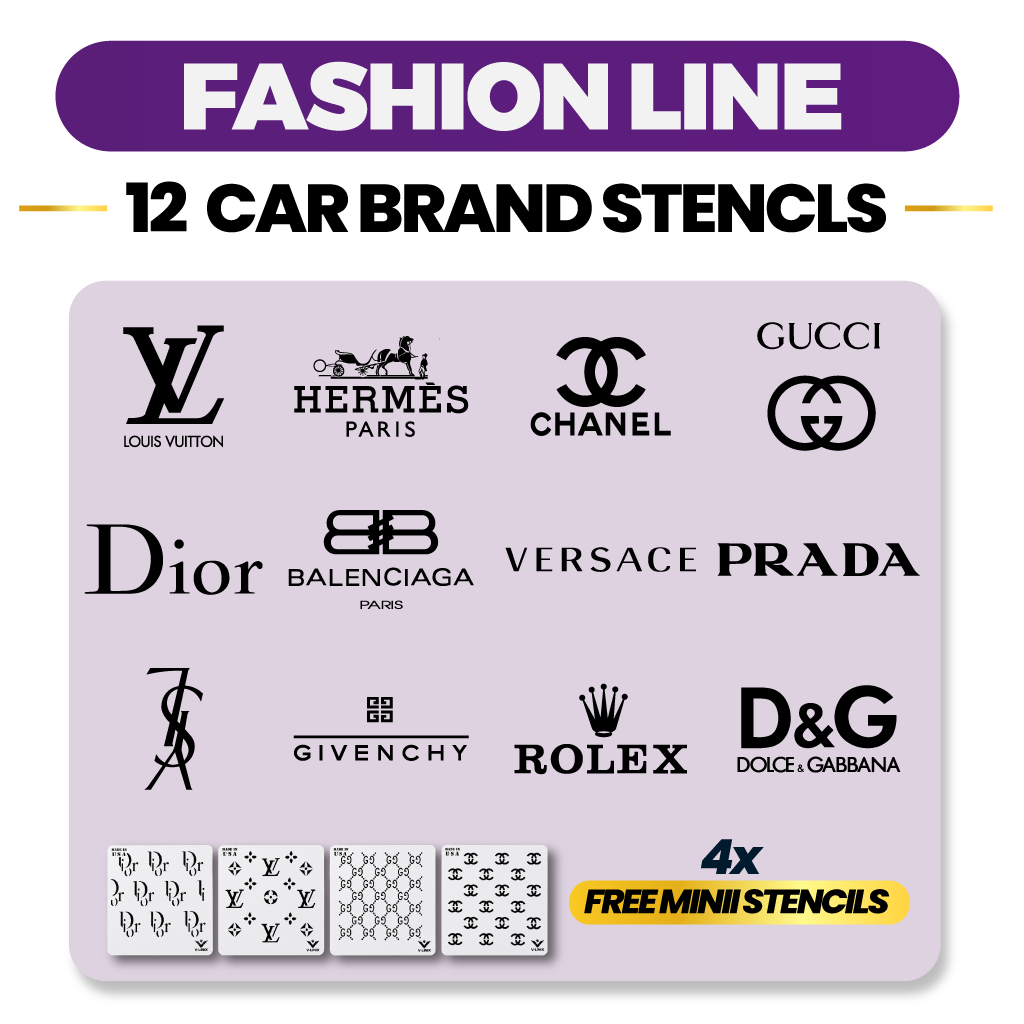 12 car brand stencil set, Fashion Line, V-LINIX