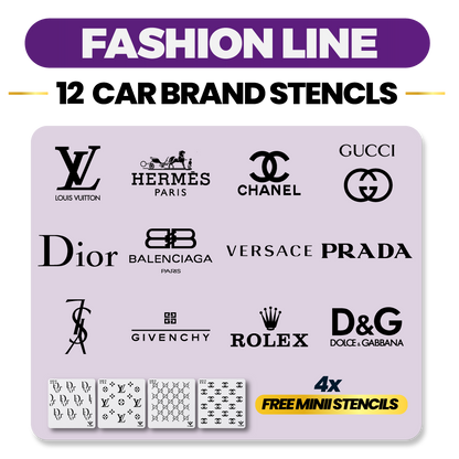 12 car brand stencil set, Fashion Line, V-LINIX