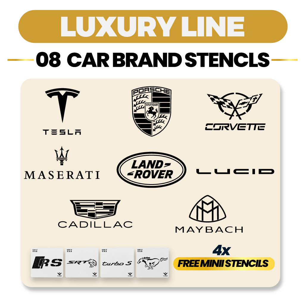 8 car brand stencil set, Luxury Line, V-LINIX