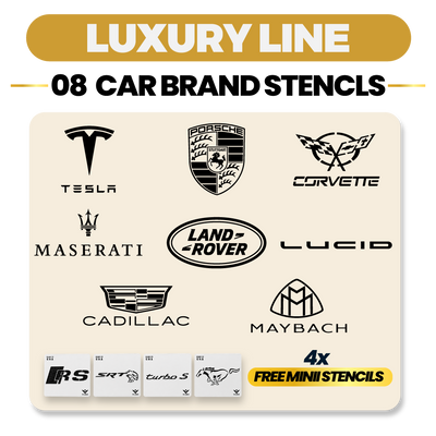 8 car brand stencil set, Luxury Line, V-LINIX