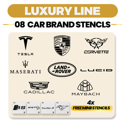 8 car brand stencil set, Luxury Line, V-LINIX