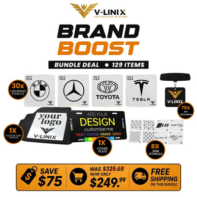 Brand Boost Bundle, 30 car brand stencils and 75 air fresheners - V-LINIX