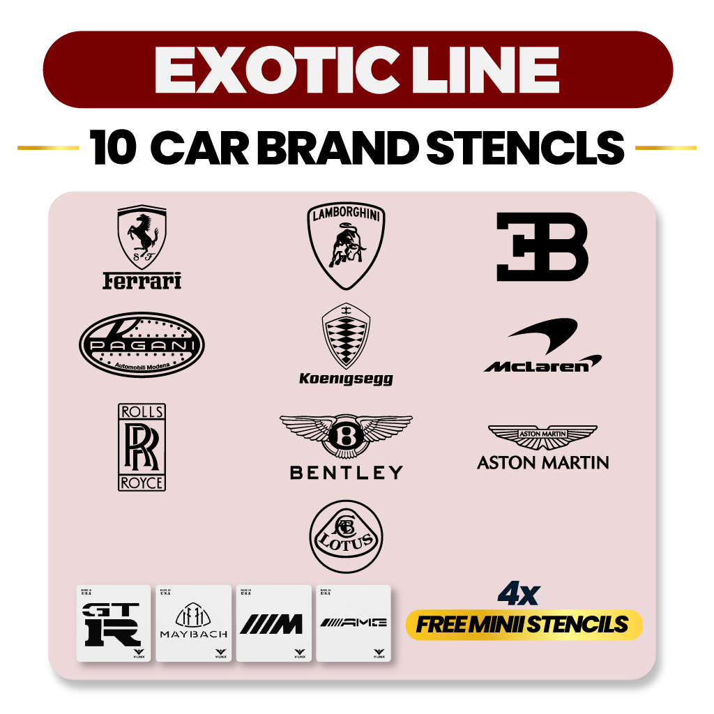 10 car brand stencil set, Exotic Line, V-LINIX