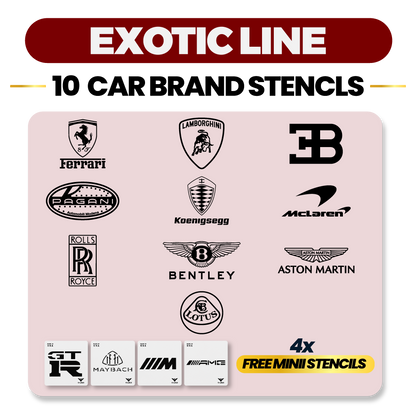 10 car brand stencil set, Exotic Line, V-LINIX
