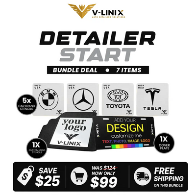 Detailer Start Bundle, 5 car brand stencils and cover plate - V-LINIX