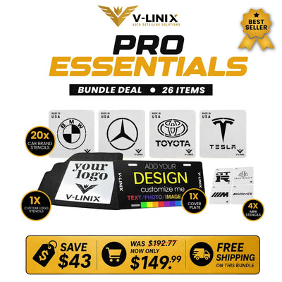Pro Essentials Bundle, 20 car brand stencils and cover plate - V-LINIX