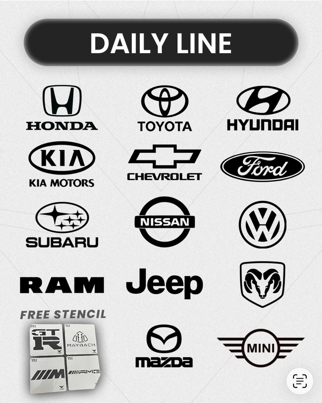 DAILY LINE - 14 Most Popular Car Brand Stencils 11x11in + FREE Bonus - VLINIX