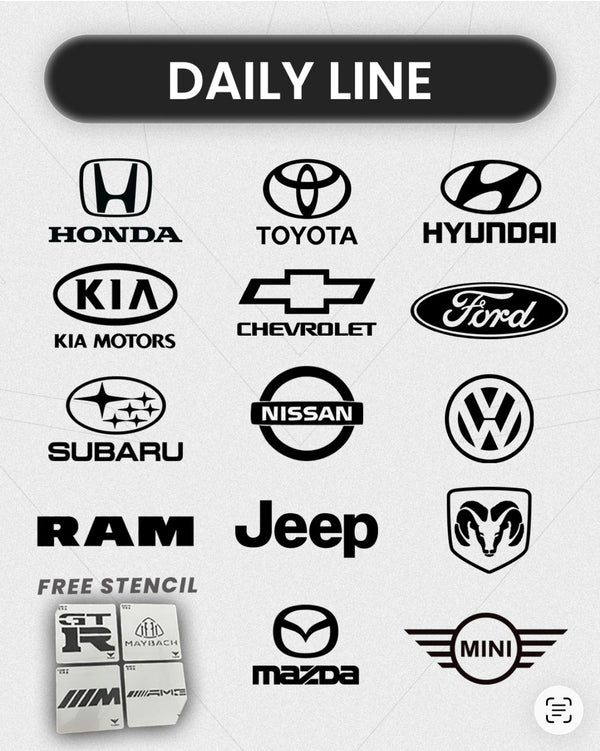 DAILY LINE - 14 Most Popular Car Brand Stencils 11x11in + FREE Bonus - VLINIX