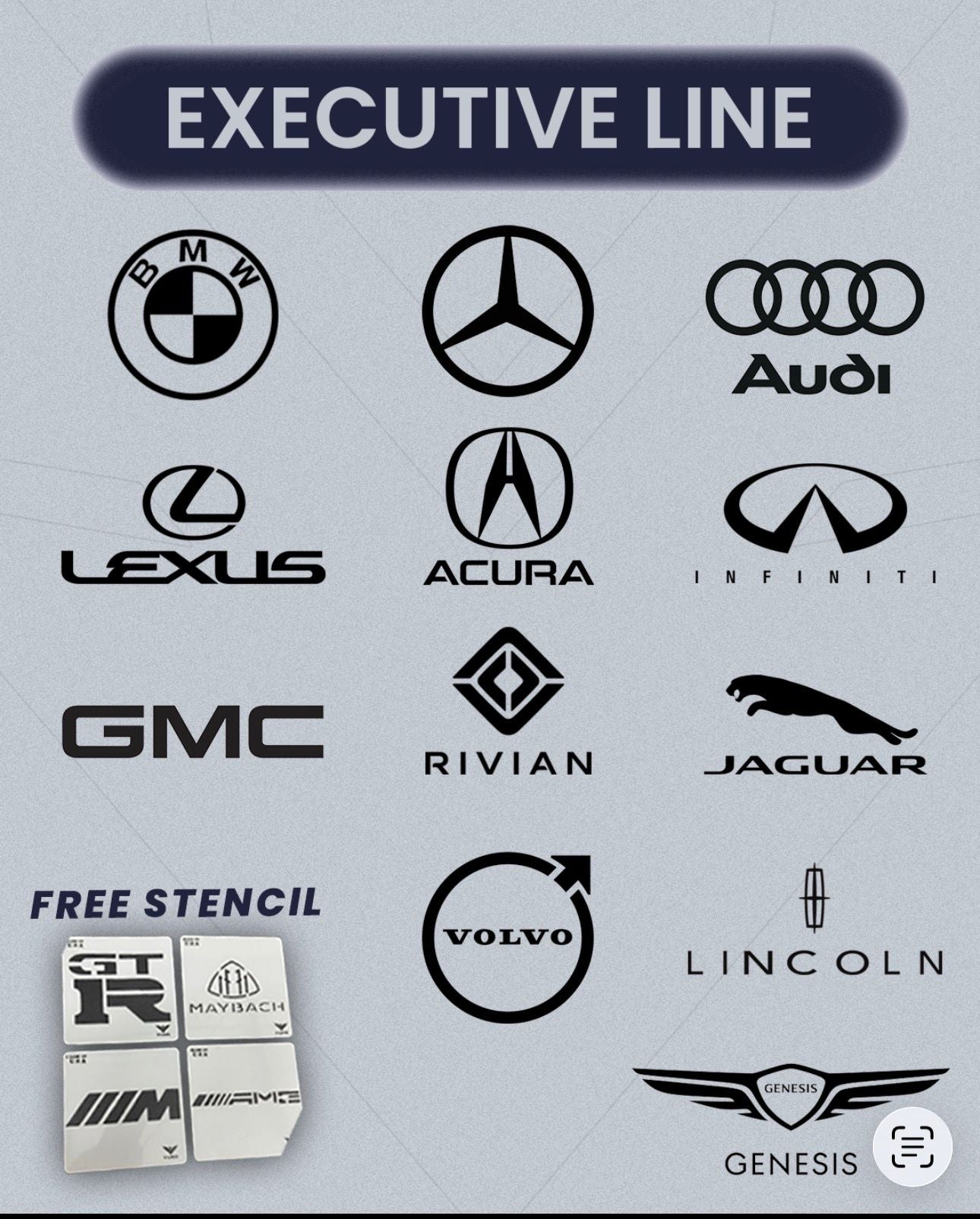 EXECUTIVE LINE - 12 Executive Class Car Brand Stencils 11x11in + FREE Bonus - VLINIX