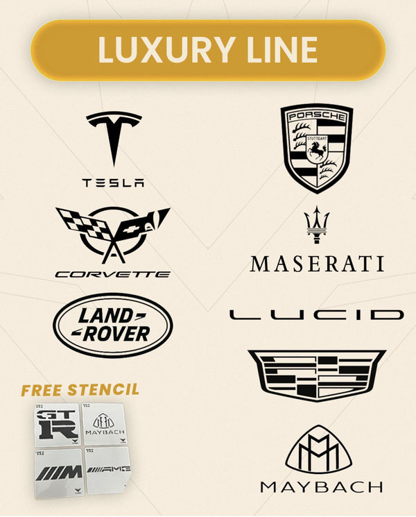LUXURY LINE - 8 Luxury Models Car Brand Stencils 11x11in + FREE Bonus - VLINIX