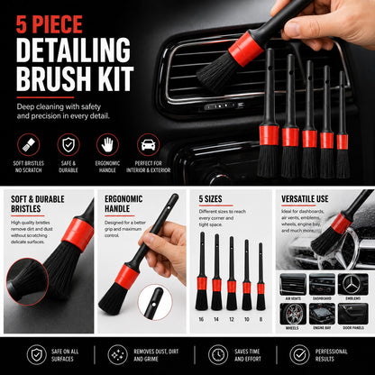 Professional Detailing Brush Set – 5 Ultra Soft Brushes for Interior & Exterior Cleaning