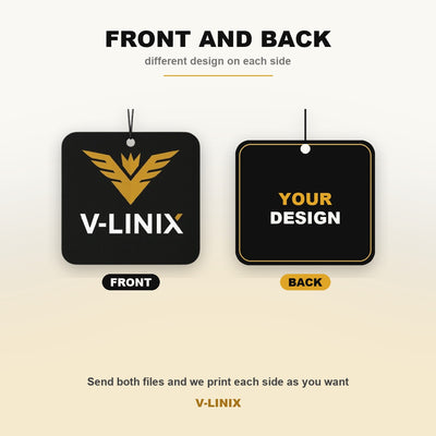 Air freshener printed front and back with a different design on each side