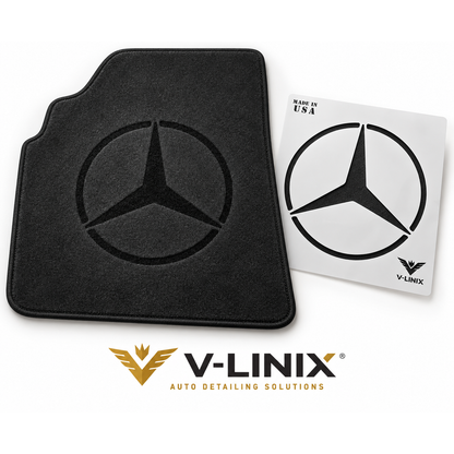 Car brand stencil on a car mat with the cut stencil, V-LINIX