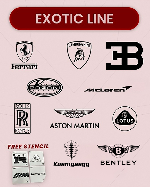 EXOTIC LINE - 10 Super Cars Only Stencils 11x11in + FREE Bonus - VLINIX