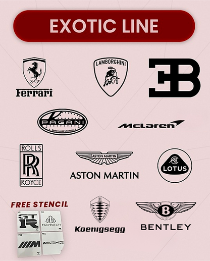EXOTIC LINE - 10 Super Cars Only Stencils 11x11in + FREE Bonus - VLINIX